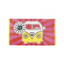 Drapeau Bus Hippie jaune rose de 90x150cm