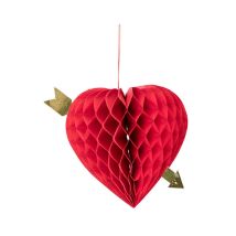 Déco Coeur alvéolé rouge à suspendre 20cm