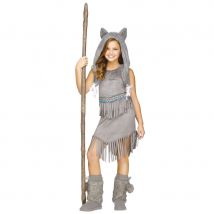 Déguisement de petite indienne avec capuche loup (8/10 ans)