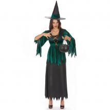 Déguisement noir et vert de sorcière robe dentelée (M/L)