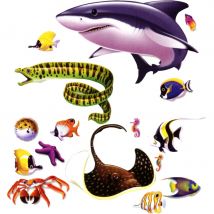 Décors repositionnables de 16 animaux marins
