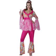 Déguisement rose fleuri de hippie pour femme (M/L)