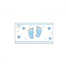 Etiquettes avec petits pieds bleus, en papier