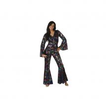 Ensemble disco noir satiné motifs psychédéliques (M/L)