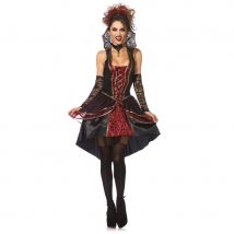Elegante tenue robe noire et rouge de vampire (S)