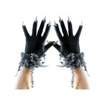 Gants avec ongles en argent et grelot (Argenté)