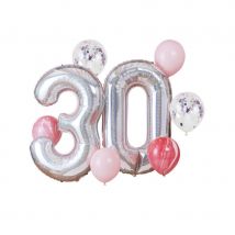 Grands ballons 30 ans avec petits ballons rose