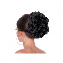 Grosse fleur noire pour cheveux sur barette (NOIR)