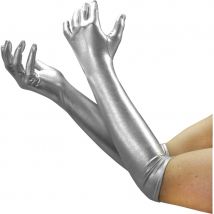 gants longs satiné argenté et élastique. (ARGENT)