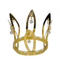 Haute couronne dorée avec perles blanches, adulte