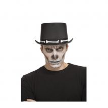 Haut de forme noir de sorcier vaudou imprimé os