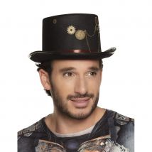 Haut de forme noir steampunk avec engrenages dorés