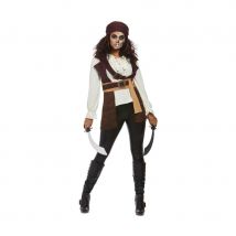 Haut marron blanc de femme pirate avec bandeau (S)