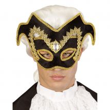 Haut masque vénitien noir arabesques dorés