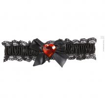 Jarretière en dentelle noire coeur rouge (Noire)