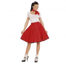 Jupe rouge à pois avec foulard, années 50 (Taille unique)