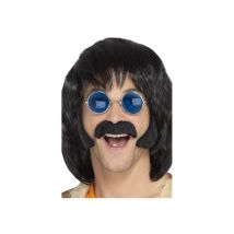 Kit moustache et rouflaquettes noires de hippie (Noir)