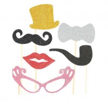 Kit photobooth rétros glamour paillettes 6 pièces
