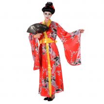Kimono rouge motifs fleuris pour femme (M)
