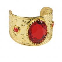 Large bracelet orientale doré avec gemme rouge