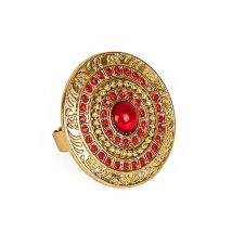 Large bague romaine ronde dorée et rouge