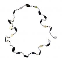 Long collier de cristaux noir et argent