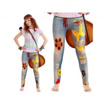 Legging motif jean fleuri style hippie, adulte (Taille unique)
