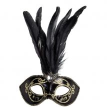 Loup noir et doré avec hautes plumes noires
