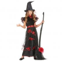 Longue robe de petite sorcière avec voile et rose (3/5 ans)