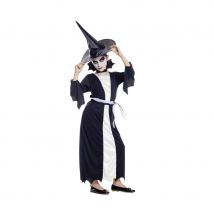 Longue robe de petite sorcière noire et blanche (7/9 ans)