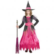 Longue robe de petite sorcière rose et noir (8/10 ans)