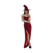 Longue robe de sorcière rouge échancrée (S)