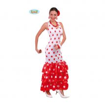 Longue robe flamenco blanche et rouge, à pois (M)