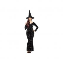 Longue robe noire de sorcière motifs occultes (S)