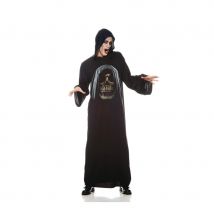 Longue tunique noire motif tête de mort à cagoule (Taille unique)