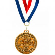 Médaille d'or Joyeux Anniversaire bleu blanc rouge