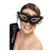 masque loup dentelle or noir (Noir)
