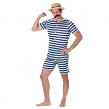 Maillot rétro rayé blanc bleu pour adulte (L)