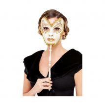 Masque vénitien avec baton, beige doré