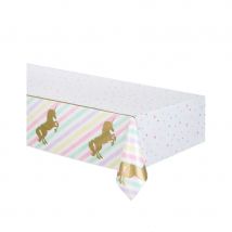 Nappe blanche décorée d'étoiles et de licornes