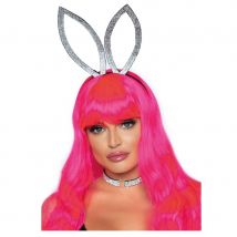 Oreilles et colier lapin en strass argentés (Lapin)