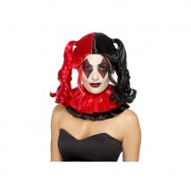 Perruque arlequin rouge et noire avec couettes