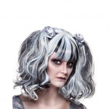 Perruque blanche et noire gothique avec couettes