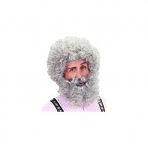 Perruque bouclee grise avec barbe (Grise)