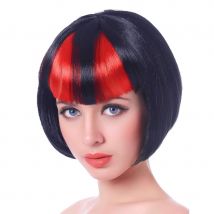 Perruque bob noire frange noire et rouge