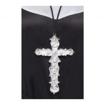 pendentif croix avec cordon noir (Argent)