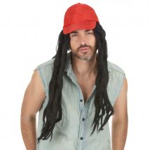 Perruque dreadlocks avec casquette rouge