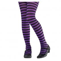 Paire de collants rayés noirs et violets, fille (6/12 ans)