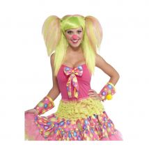 Perruque de clown à couettes colorées (Jaune)