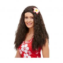 Perruque de vahiné pour femme, avec fleur